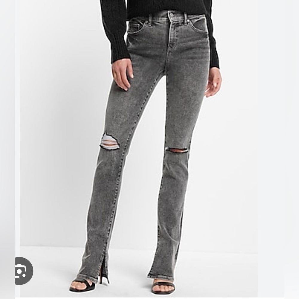 Express mid rise gray ripped skyscraper jeans